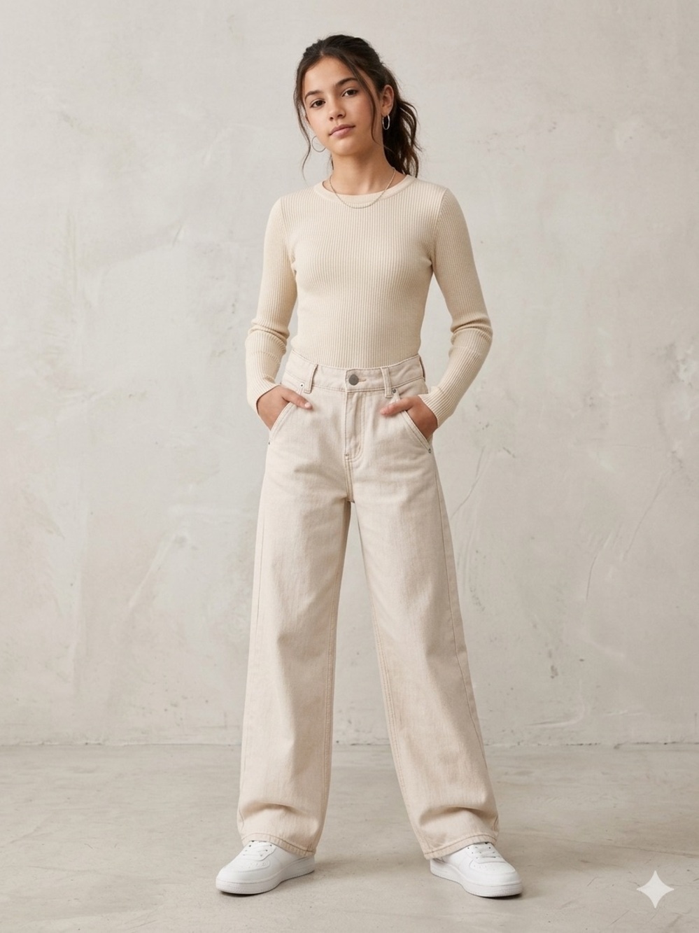 ZARA Girl’s Wide Leg Cream Denim